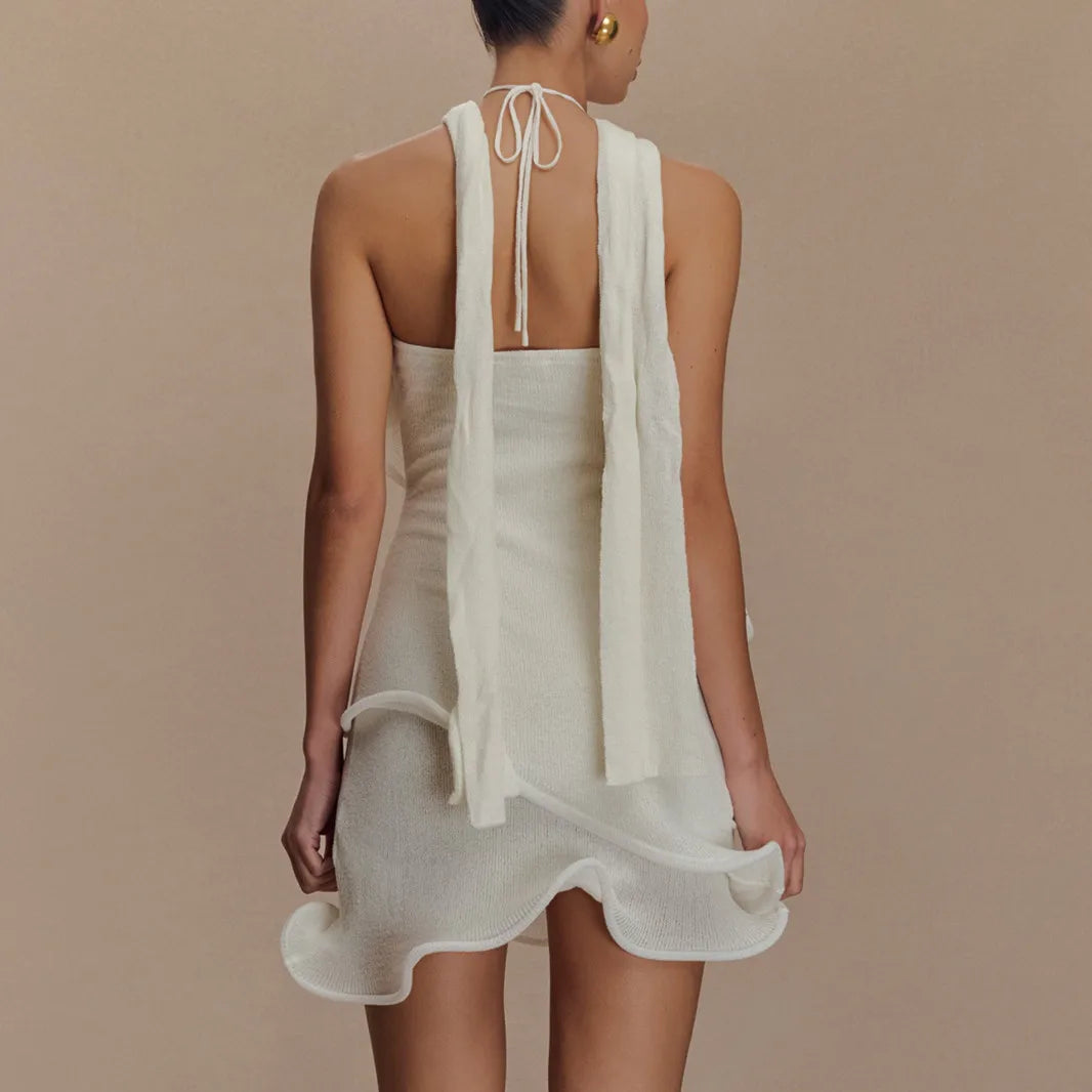 hirigin Women Knitted Halter Mini Dress